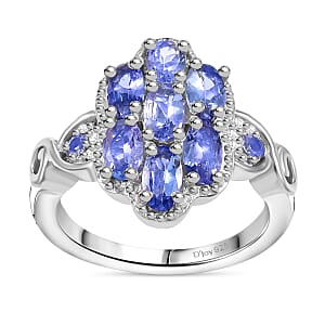 D'Joy Tanzanite and White Zircon 1.65 ctw Celestial Cluster Ring in Rhodium Over Sterling Silver (Size 6.0)