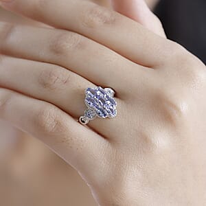 D'Joy Tanzanite and White Zircon 1.65 ctw Celestial Cluster Ring in Rhodium Over Sterling Silver (Size 6.0)