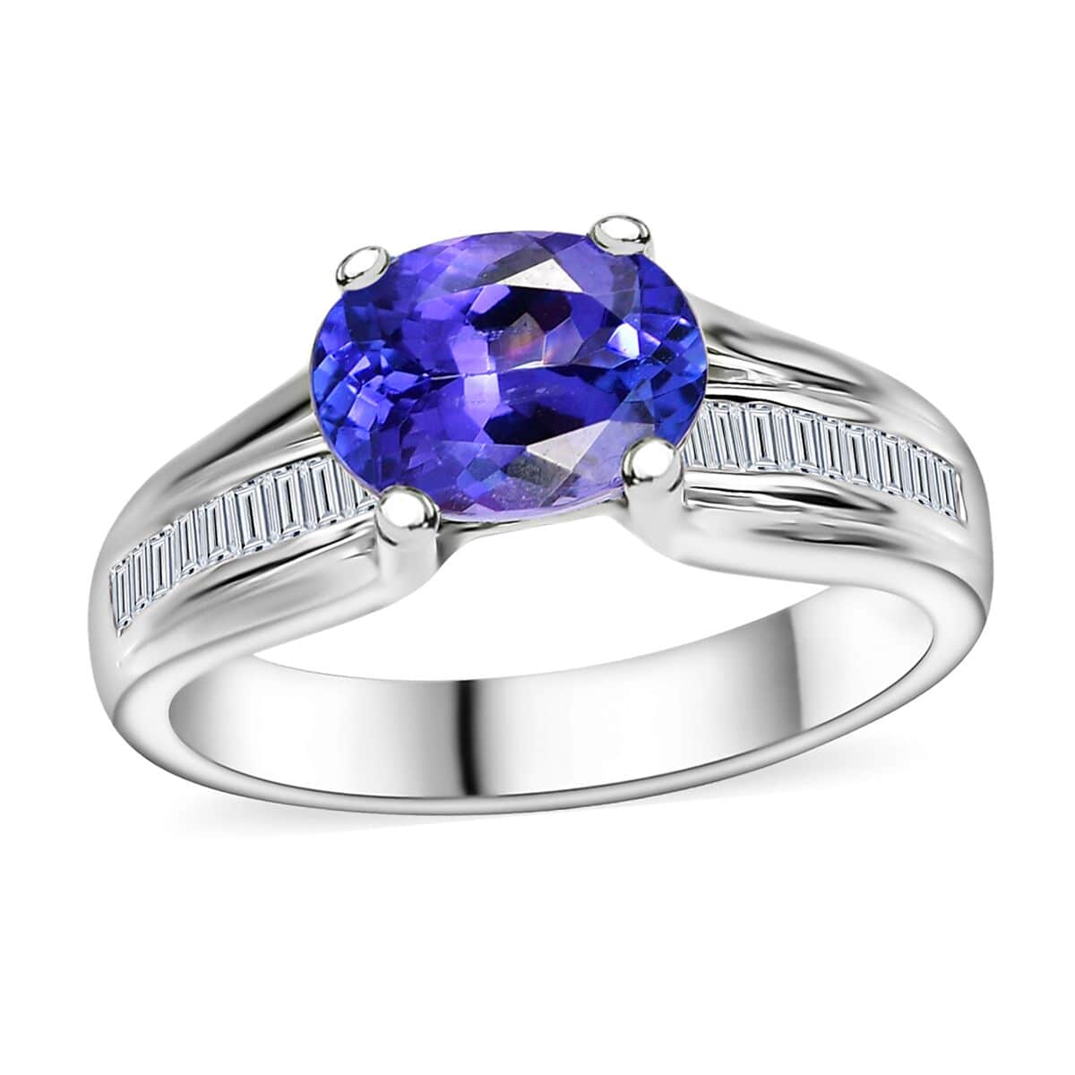 Tanzanite and Diamond 2.00 ctw Bridge Ring in Rhodium Over Sterling Silver (Size 10.0) image number 0