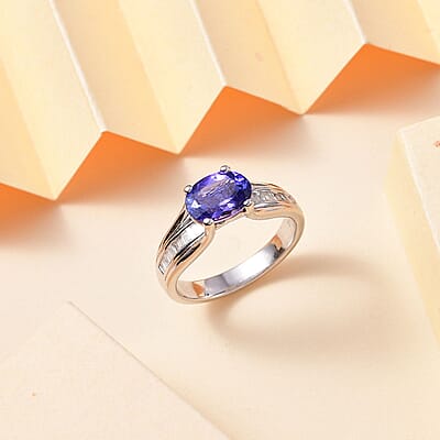Tanzanite and Diamond 2.00 ctw Bridge Ring in Rhodium Over Sterling Silver (Size 10.0)