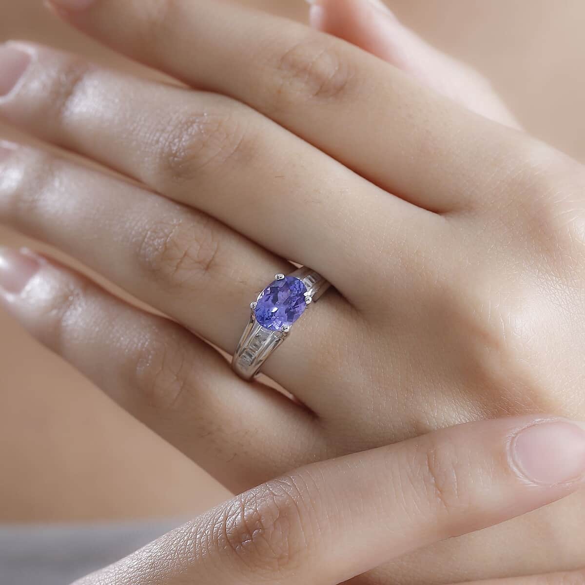 Tanzanite and Diamond 2.00 ctw Bridge Ring in Rhodium Over Sterling Silver (Size 10.0) image number 2