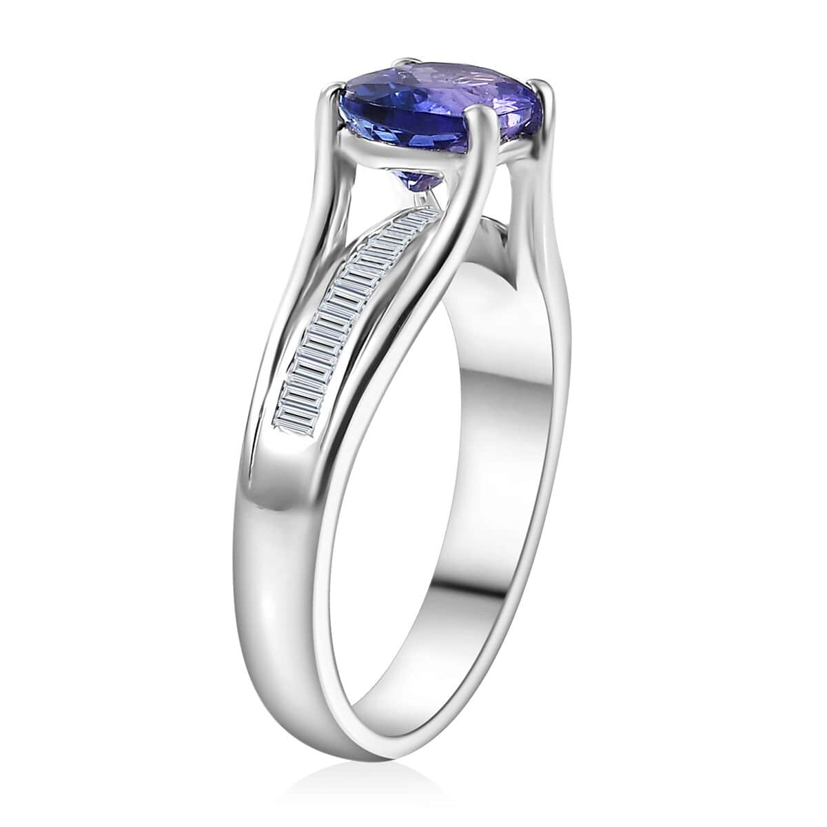 Tanzanite and Diamond 2.00 ctw Bridge Ring in Rhodium Over Sterling Silver (Size 10.0) image number 3