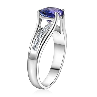 Tanzanite and Diamond 2.00 ctw Bridge Ring in Rhodium Over Sterling Silver (Size 10.0)