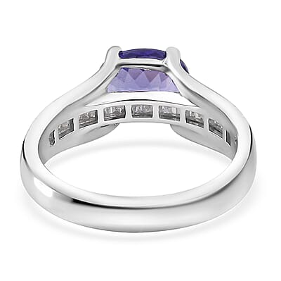 Tanzanite and Diamond 2.00 ctw Bridge Ring in Rhodium Over Sterling Silver (Size 10.0)
