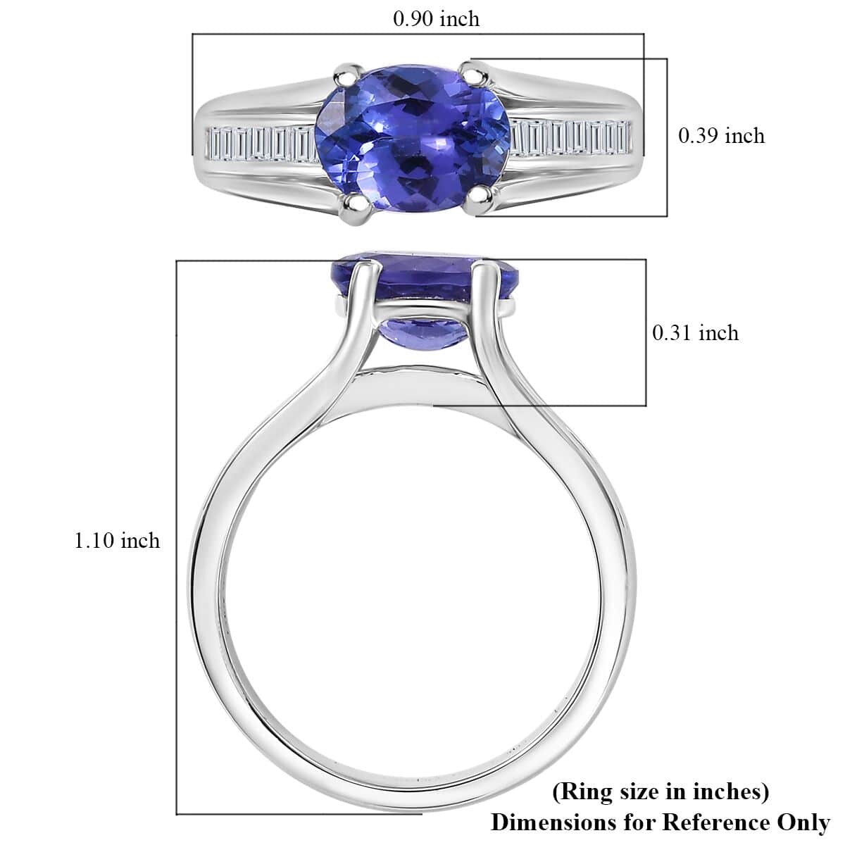 Tanzanite and Diamond 2.00 ctw Bridge Ring in Rhodium Over Sterling Silver (Size 10.0) image number 5