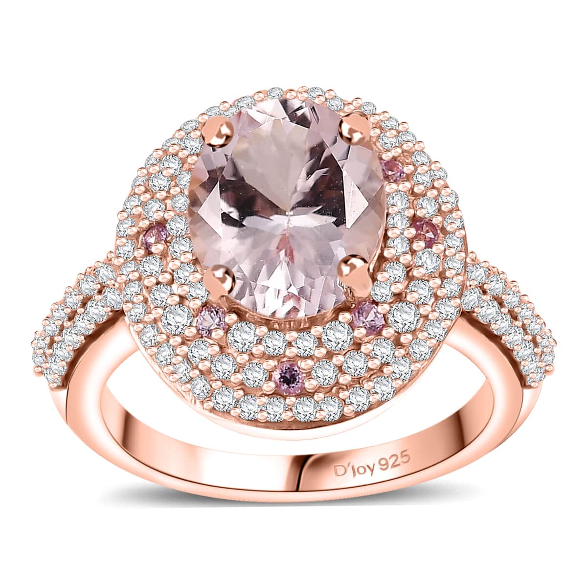 Pink Morganite and Multi Gemstone 3.50 ctw Double Halo Ring in 18K Vermeil Rose Gold Over Sterling Silver (Size 10.0) image number 0