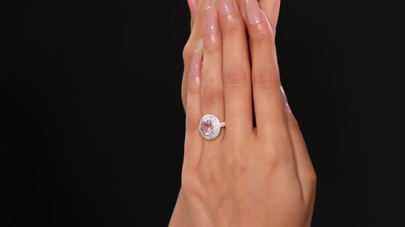 Pink Morganite, Multi Gemstone Double Halo Ring in 18K Vermeil RG Over Sterling Silver (Size 7.0) 3.50 ctw