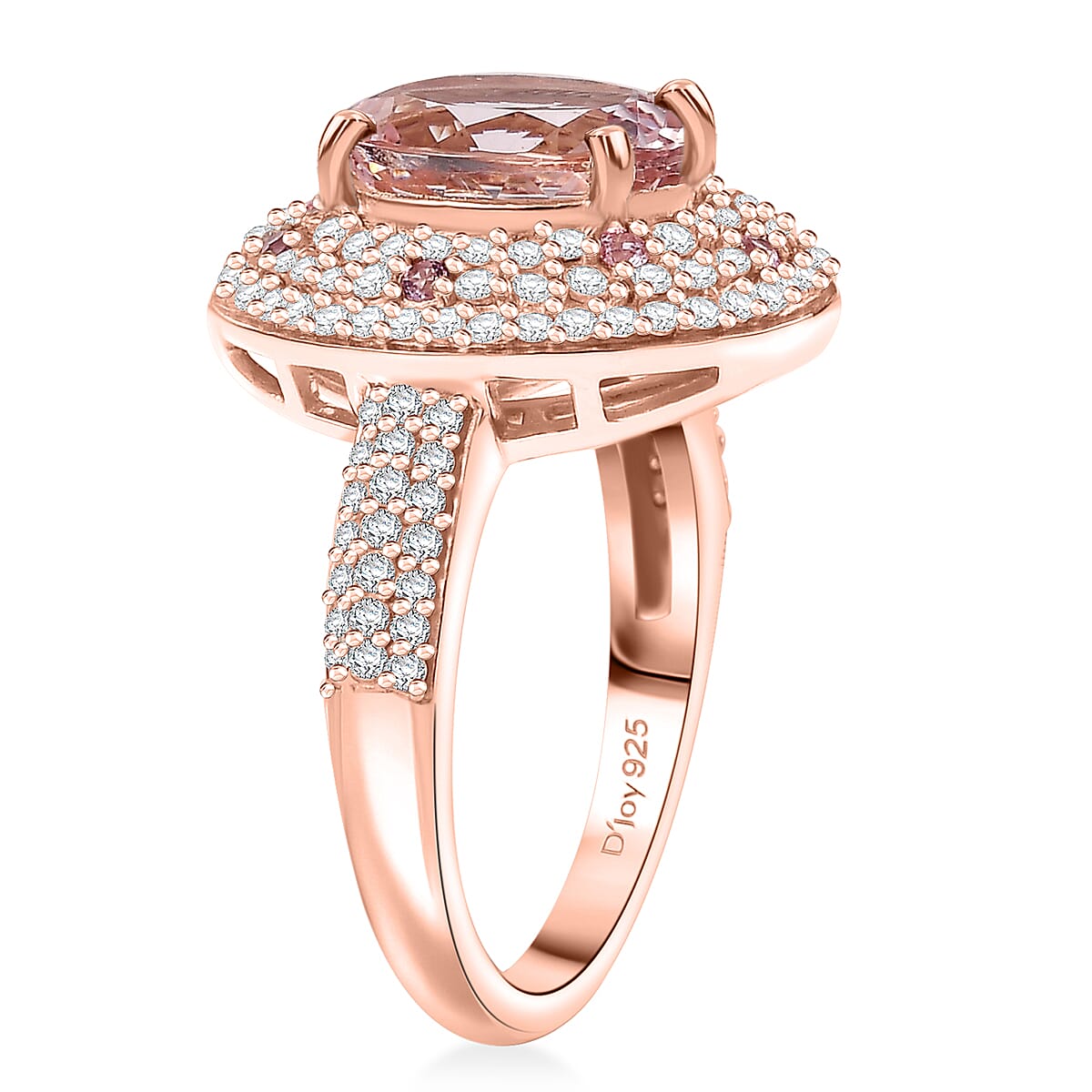 Pink Morganite and Multi Gemstone 3.50 ctw Double Halo Ring in 18K Vermeil Rose Gold Over Sterling Silver (Size 10.0)