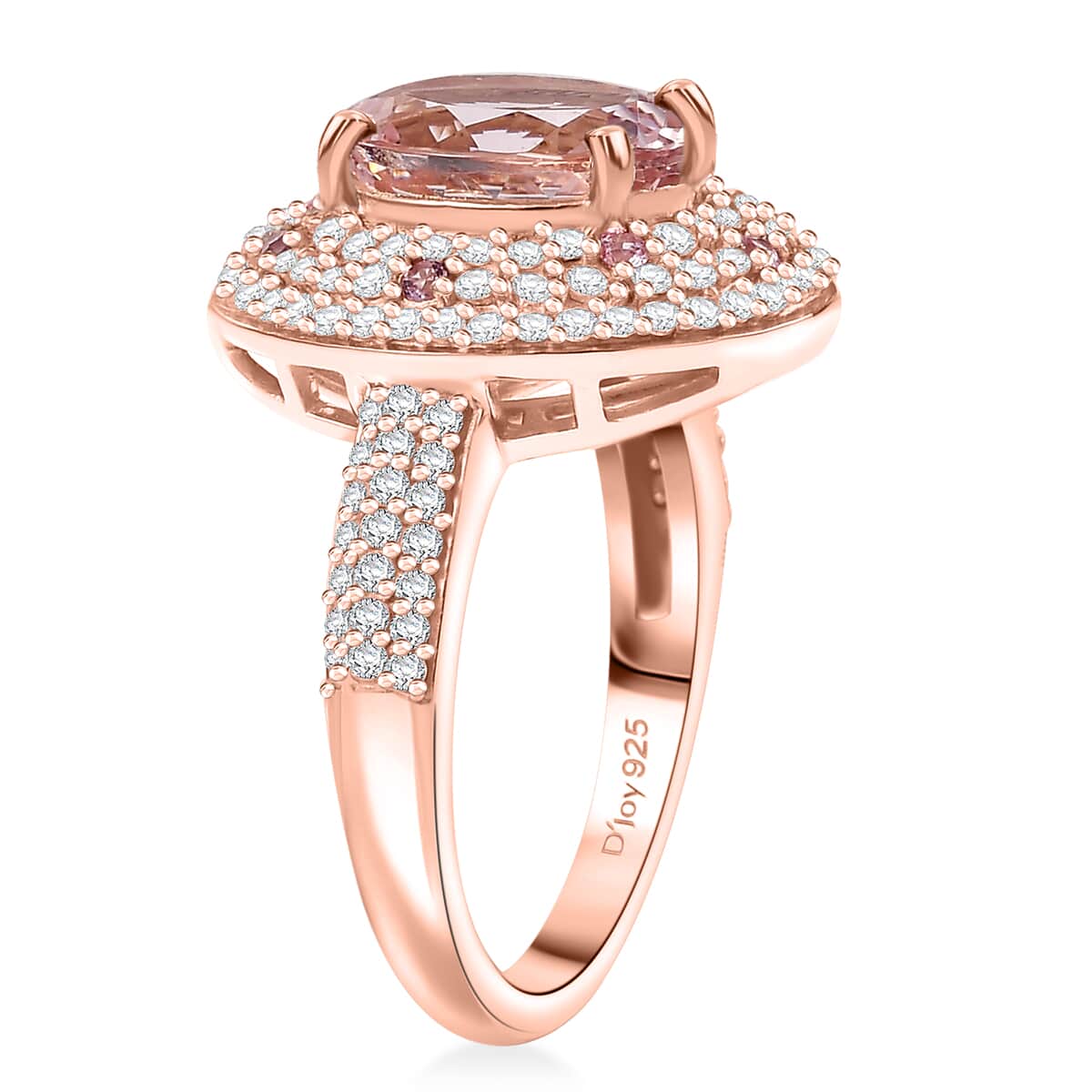 Pink Morganite and Multi Gemstone 3.50 ctw Double Halo Ring in 18K Vermeil Rose Gold Over Sterling Silver (Size 10.0) image number 3