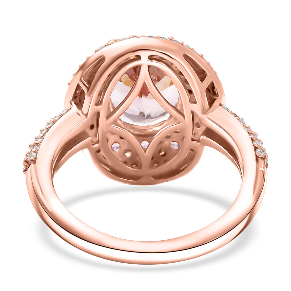 Pink Morganite and Multi Gemstone 3.50 ctw Double Halo Ring in 18K Vermeil Rose Gold Over Sterling Silver (Size 10.0) image number 4