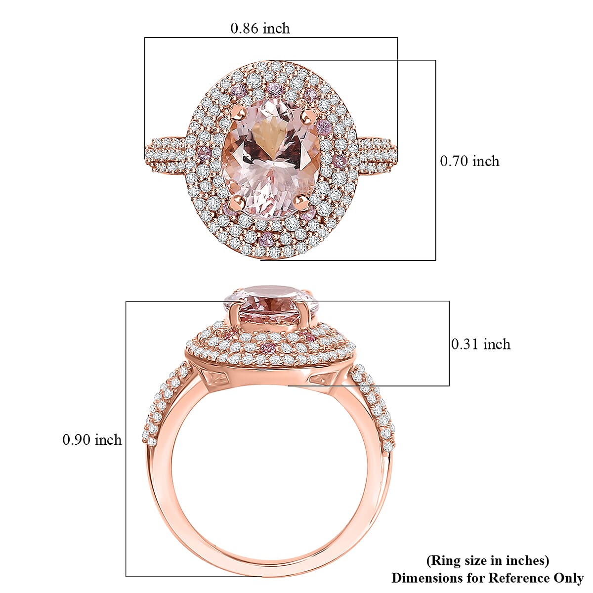 Pink Morganite and Multi Gemstone 3.50 ctw Double Halo Ring in 18K Vermeil Rose Gold Over Sterling Silver (Size 10.0)