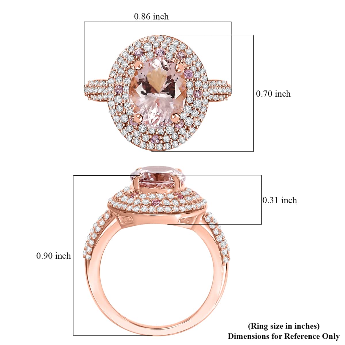 Pink Morganite and Multi Gemstone 3.50 ctw Double Halo Ring in 18K Vermeil Rose Gold Over Sterling Silver (Size 10.0) image number 5