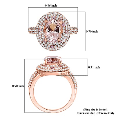 Pink Morganite and Multi Gemstone 3.50 ctw Double Halo Ring in 18K Vermeil Rose Gold Over Sterling Silver (Size 10.0)