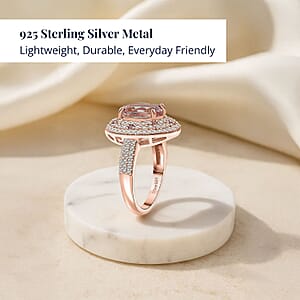Pink Morganite and Multi Gemstone 3.50 ctw Double Halo Ring in 18K Vermeil Rose Gold Over Sterling Silver (Size 8.0)