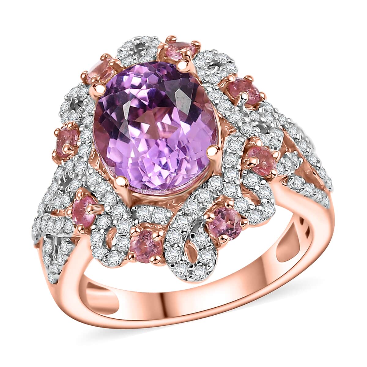 Patroke Kunzite and Multi Gemstone 6.40 ctw Enchanted Blossom Ring in 18K Vermeil Rose Gold Over Sterling Silver (Size 7.0) image number 0