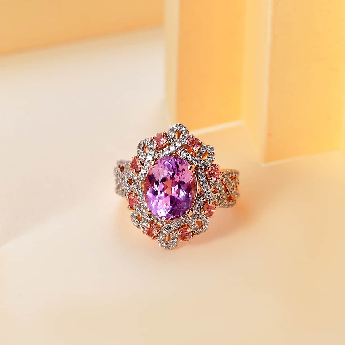 Patroke Kunzite and Multi Gemstone 6.40 ctw Enchanted Blossom Ring in 18K Vermeil Rose Gold Over Sterling Silver (Size 7.0) image number 1