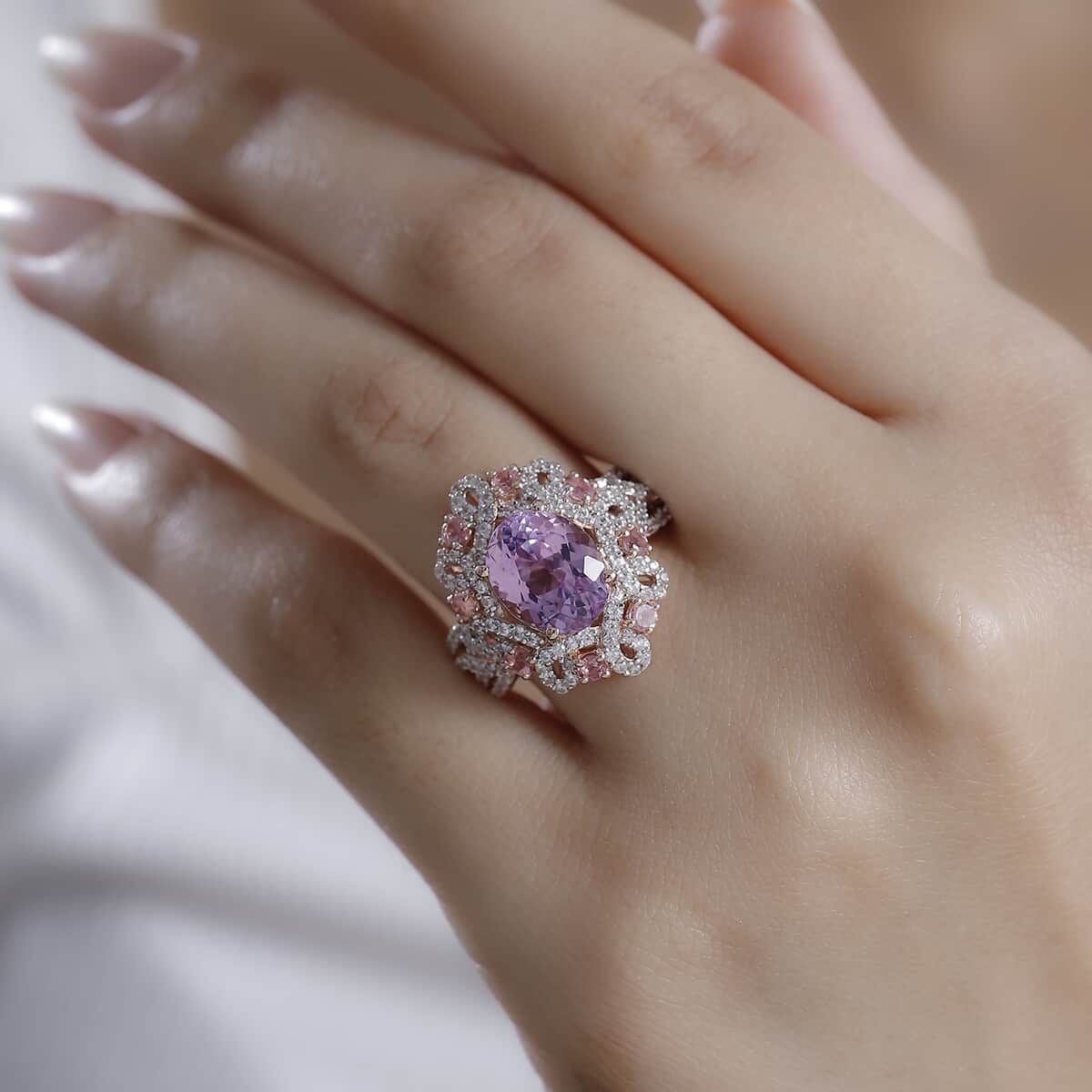 Patroke Kunzite and Multi Gemstone 6.40 ctw Enchanted Blossom Ring in 18K Vermeil Rose Gold Over Sterling Silver (Size 7.0) image number 2