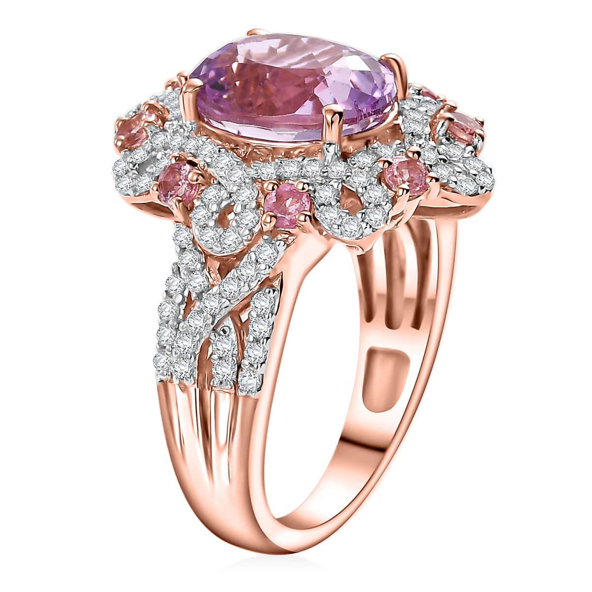 Patroke Kunzite and Multi Gemstone 6.40 ctw Enchanted Blossom Ring in 18K Vermeil Rose Gold Over Sterling Silver (Size 7.0) image number 3