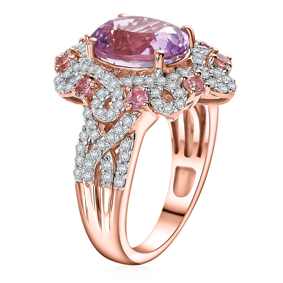 Patroke Kunzite and Multi Gemstone 6.40 ctw Enchanted Blossom Ring in 18K Vermeil Rose Gold Over Sterling Silver (Size 9.0) image number 3