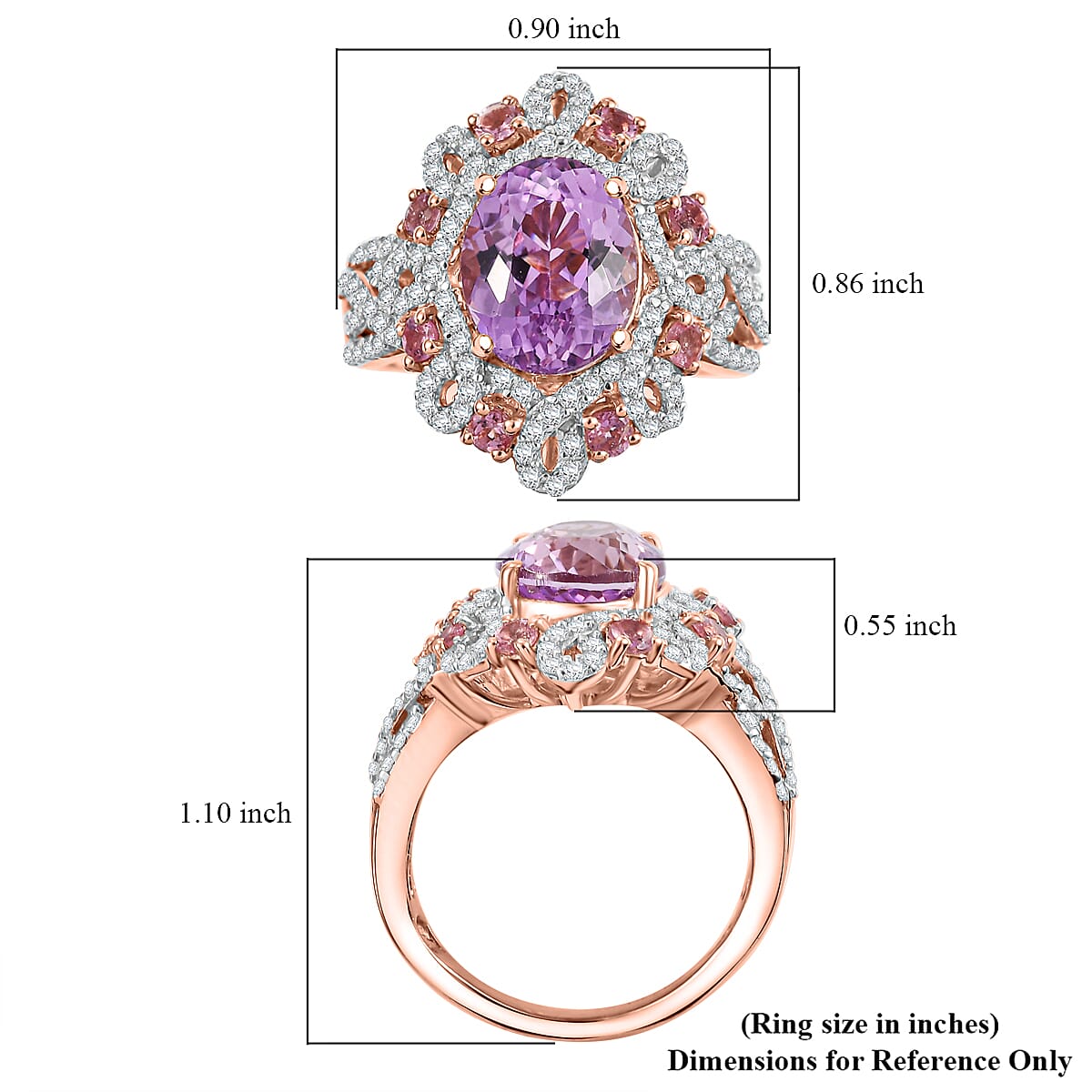 Patroke Kunzite and Multi Gemstone 6.40 ctw Enchanted Blossom Ring in 18K Vermeil Rose Gold Over Sterling Silver (Size 9.0) image number 5