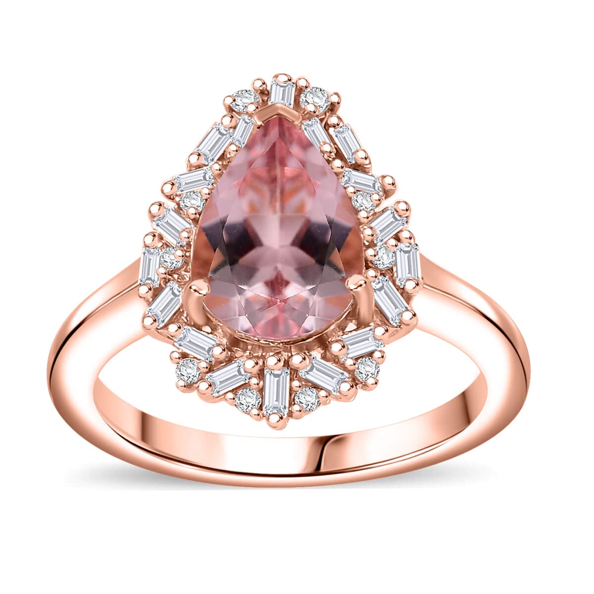 Premium Pink Morganite and Moissanite 2.00 ctw Ring in 18K Vermeil Rose Gold Over Sterling Silver (Size 10.0) image number 0