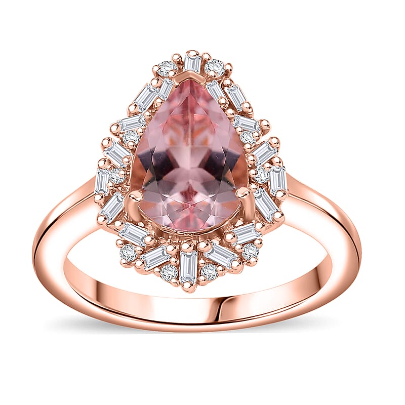 D'Joy Premium Pink Morganite and Moissanite 2.00 ctw Ring in 18K Vermeil Rose Gold Over Sterling Silver (Size 10.0)
