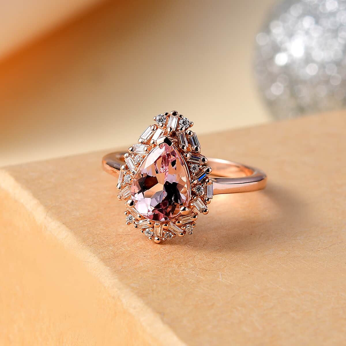 Premium Pink Morganite and Moissanite 2.00 ctw Ring in 18K Vermeil Rose Gold Over Sterling Silver (Size 10.0) image number 1