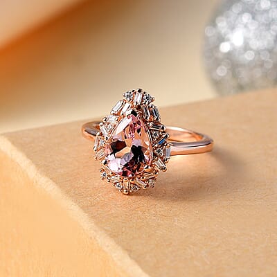 D'Joy Premium Pink Morganite and Moissanite 2.00 ctw Ring in 18K Vermeil Rose Gold Over Sterling Silver (Size 10.0)