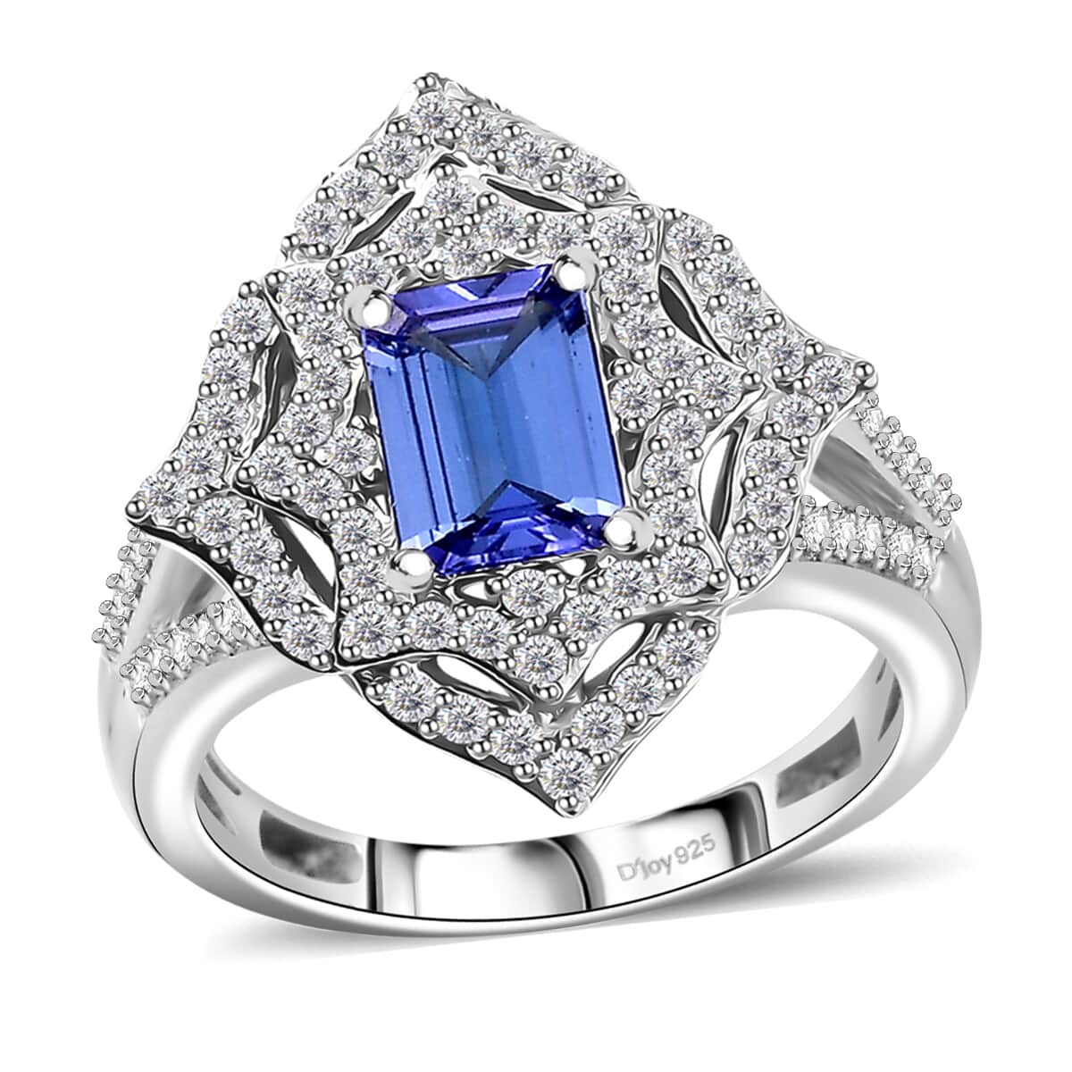 Premium Tanzanite and White Zircon 1.90 ctw Art Deco Ring in Rhodium Over Sterling Silver (Size 10.0) image number 0