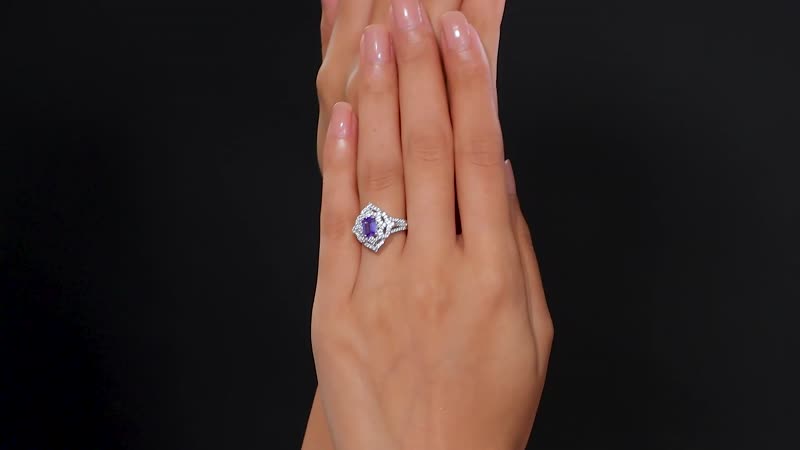 Premium Tanzanite, White Zircon Art Deco Ring in Rhodium Over Sterling Silver (Size 10.0) 1.90 ctw
