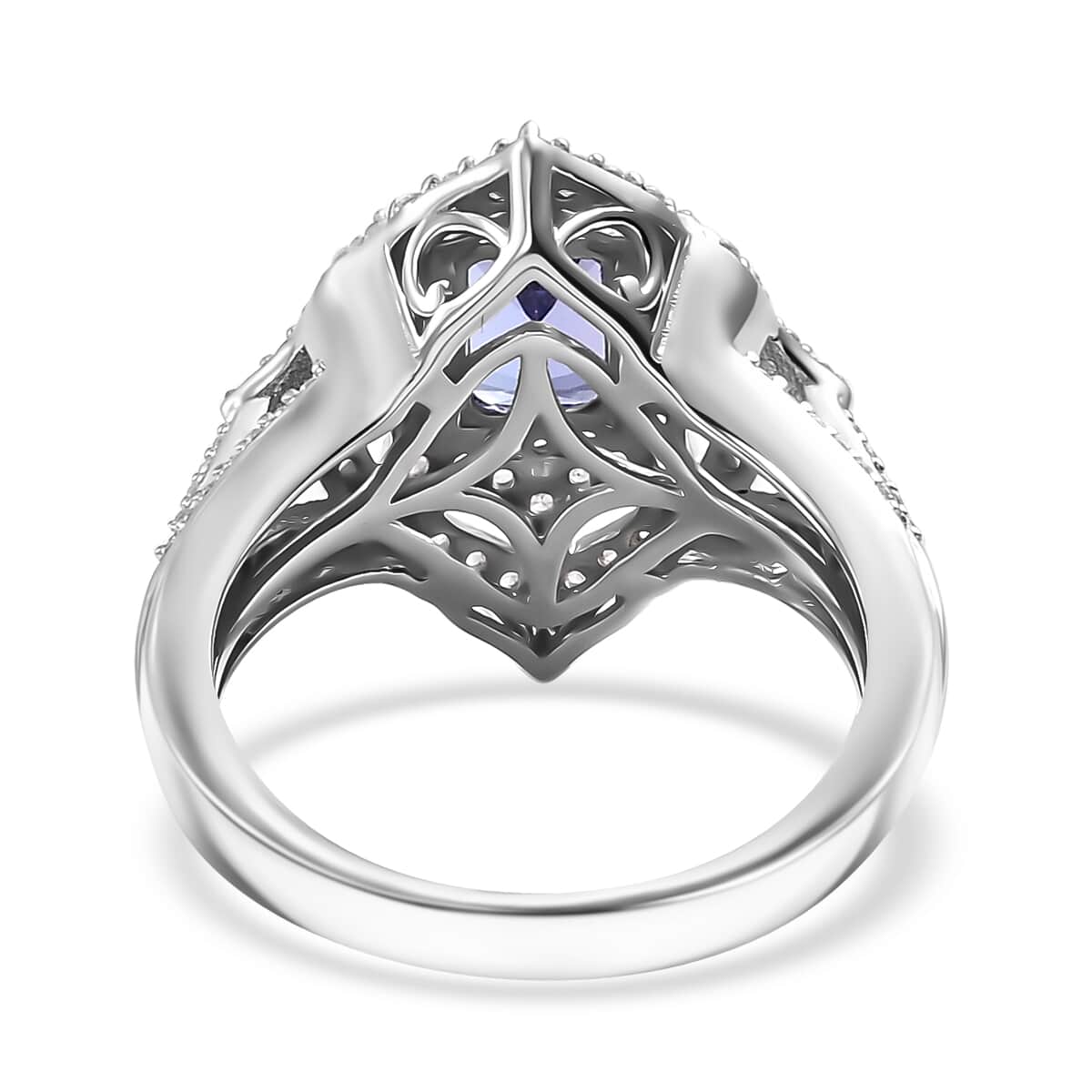 Premium Tanzanite and White Zircon 1.90 ctw Art Deco Ring in Rhodium Over Sterling Silver (Size 10.0) image number 4