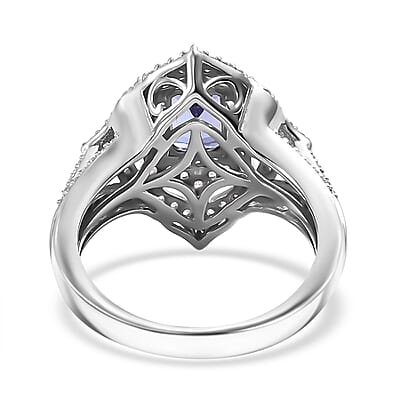 D'Joy Premium Tanzanite and White Zircon 1.90 ctw Art Deco Ring in Rhodium Over Sterling Silver (Size 10.0)