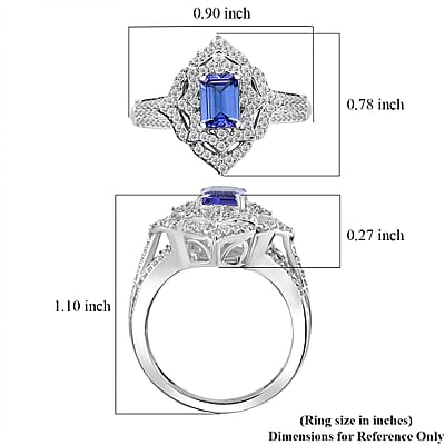 D'Joy Premium Tanzanite and White Zircon 1.90 ctw Art Deco Ring in Rhodium Over Sterling Silver (Size 10.0)