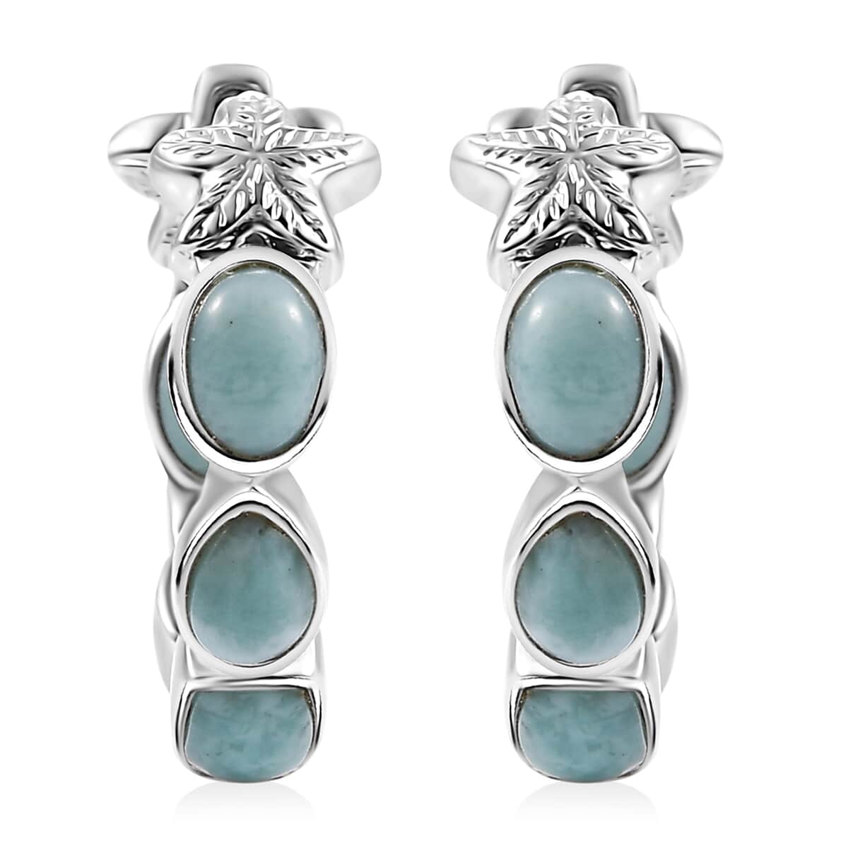 Natural Green Larimar 6.00 ctw Starfish Earrings in Rhodium Over Sterling Silver image number 0