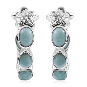 Natural Green Larimar 6.00 ctw Starfish Earrings in Rhodium Over Sterling Silver