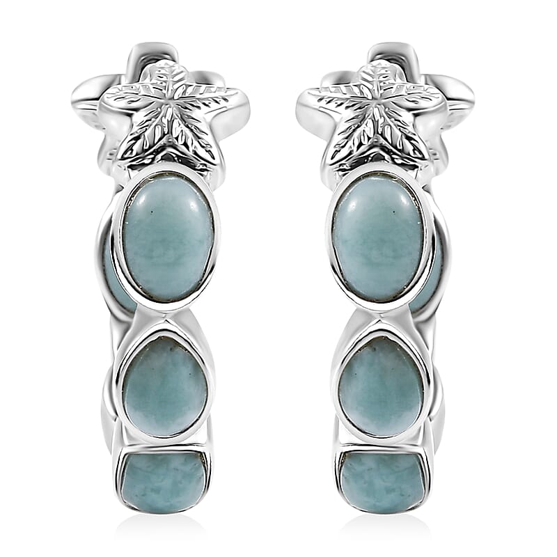 D'Joy Natural Green Larimar 6.00 ctw Starfish Earrings in Rhodium Over Sterling Silver