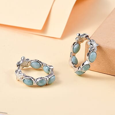 D'Joy Natural Green Larimar 6.00 ctw Starfish Earrings in Rhodium Over Sterling Silver