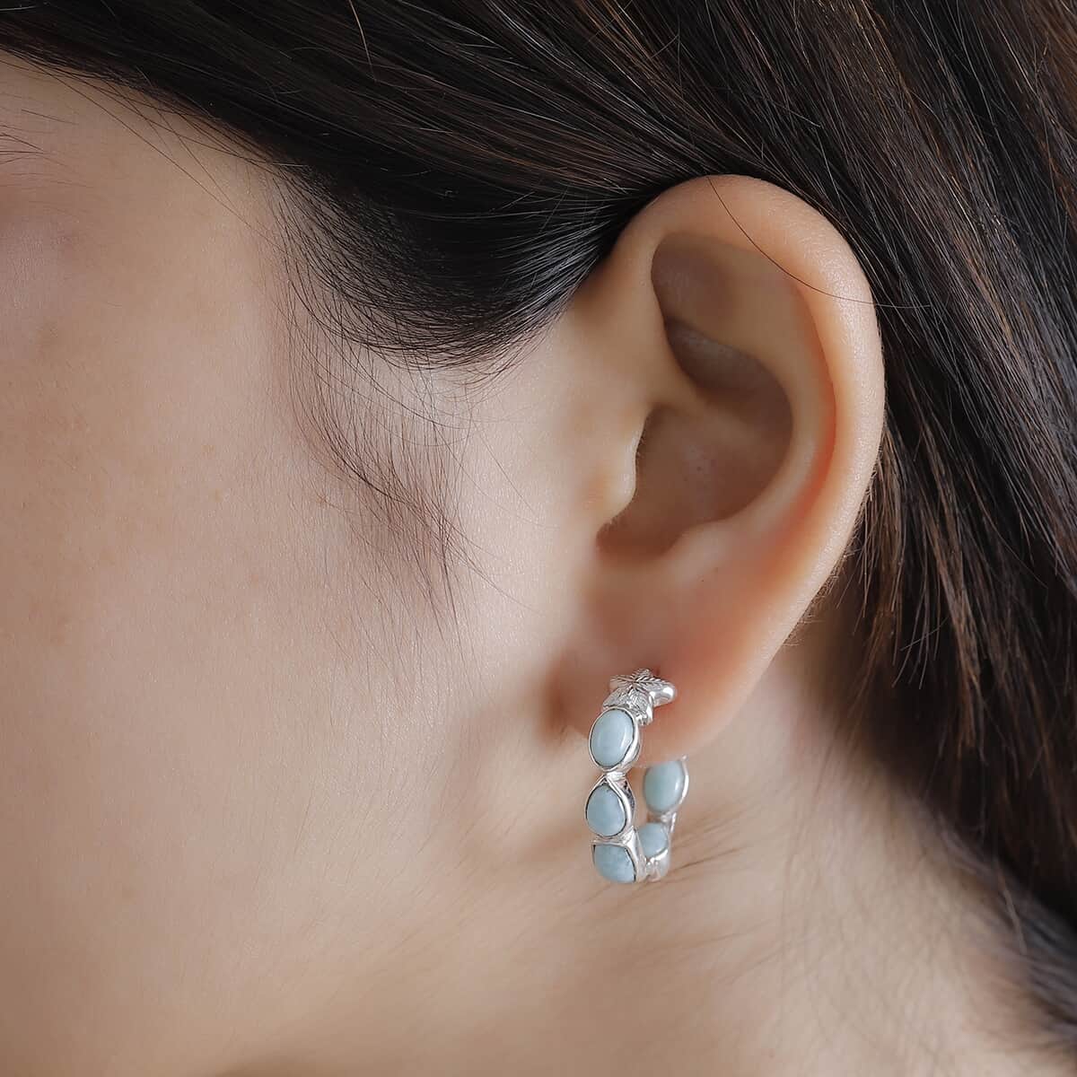 Natural Green Larimar 6.00 ctw Starfish Earrings in Rhodium Over Sterling Silver image number 2