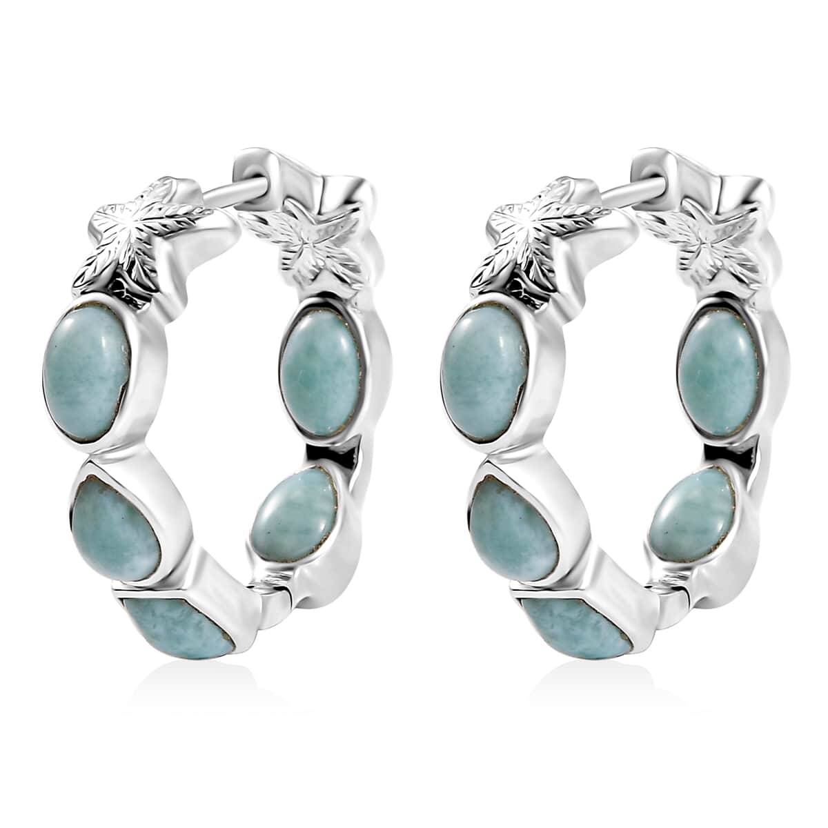 Natural Green Larimar 6.00 ctw Starfish Earrings in Rhodium Over Sterling Silver image number 3