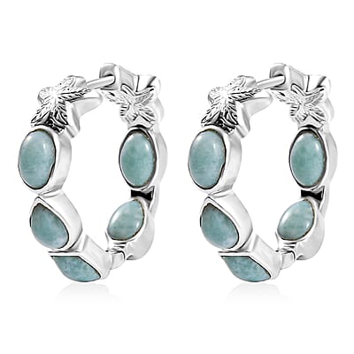 D'Joy Natural Green Larimar 6.00 ctw Starfish Earrings in Rhodium Over Sterling Silver