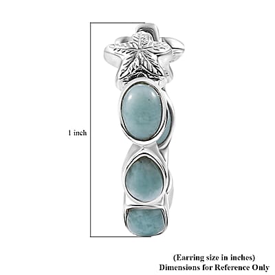 D'Joy Natural Green Larimar 6.00 ctw Starfish Earrings in Rhodium Over Sterling Silver