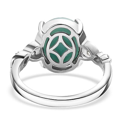 D'Joy Natural Green Larimar and Moissanite 6.00 ctw Ocean Wave Ring in Rhodium Over Sterling Silver (Size 10.0)