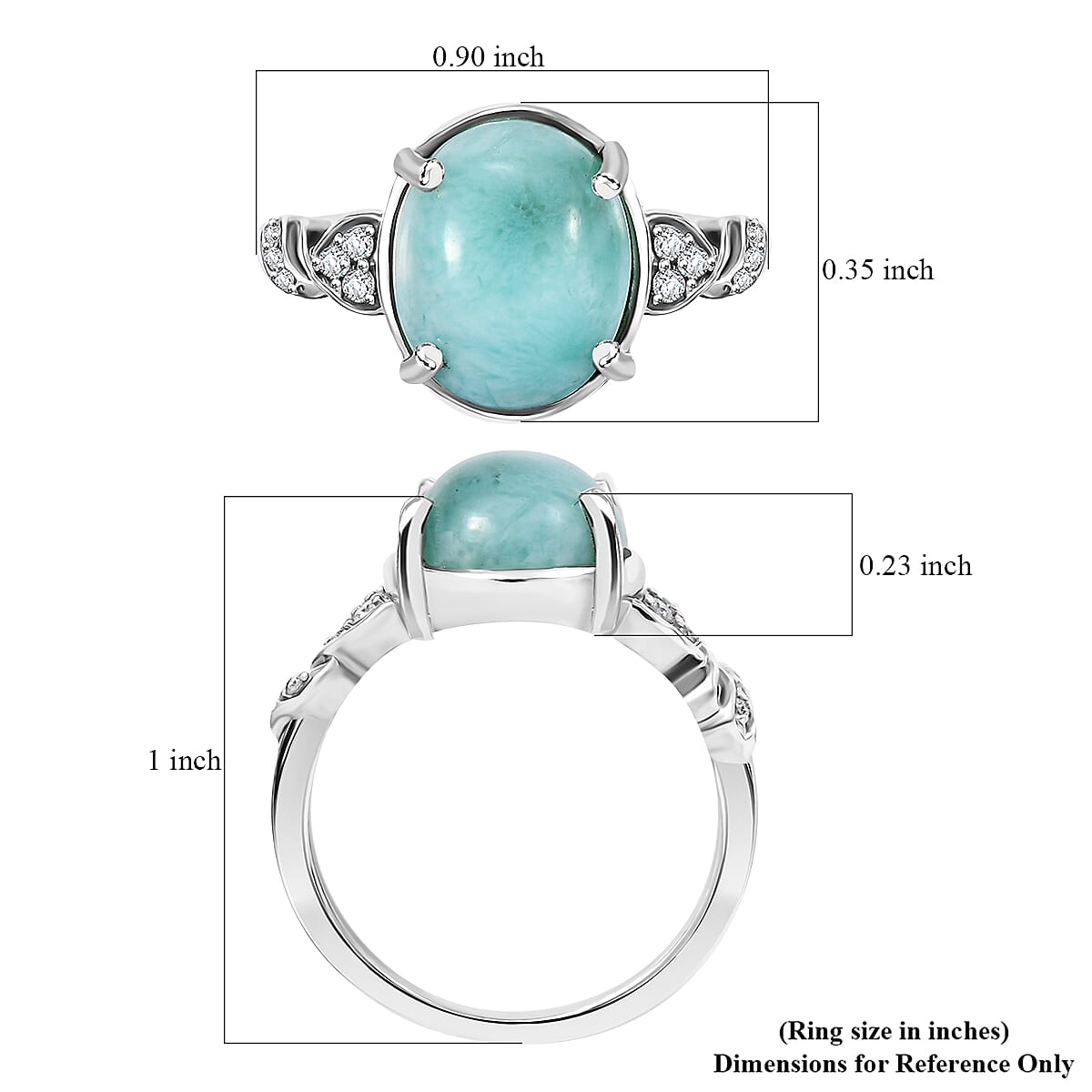 D'Joy Natural Green Larimar and Moissanite 6.00 ctw Ocean Wave Ring in Rhodium Over Sterling Silver (Size 10.0)