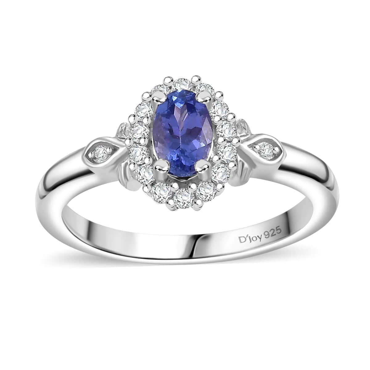 AAA Tanzanite and White Zircon 0.80 ctw Classic Halo Ring in Rhodium Over Sterling Silver (Size 10.0) image number 0