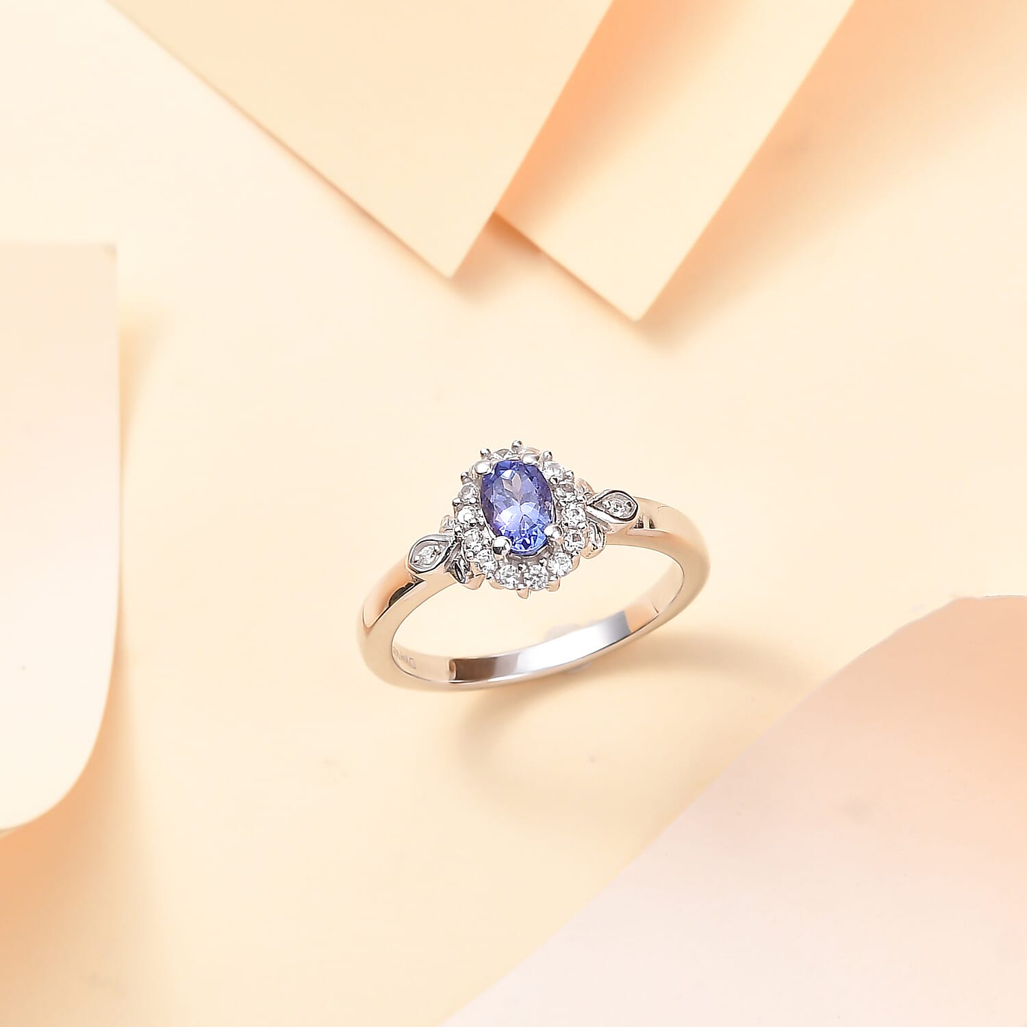 D'Joy AAA Tanzanite and White Zircon 0.80 ctw Classic Halo Ring in Rhodium Over Sterling Silver (Size 10.0)