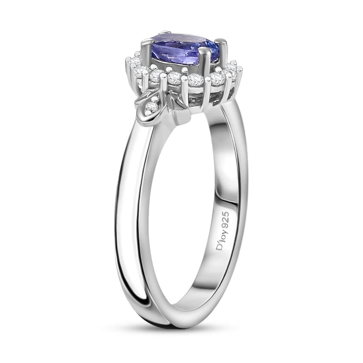 AAA Tanzanite and White Zircon 0.80 ctw Classic Halo Ring in Rhodium Over Sterling Silver (Size 10.0) image number 3