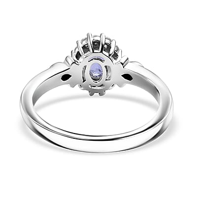 D'Joy AAA Tanzanite and White Zircon 0.80 ctw Classic Halo Ring in Rhodium Over Sterling Silver (Size 10.0)
