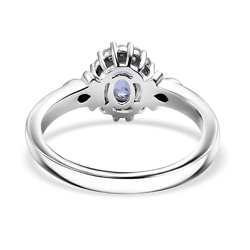 D'Joy AAA Tanzanite and White Zircon 0.80 ctw Classic Halo Ring in Rhodium Over Sterling Silver (Size 10.0)