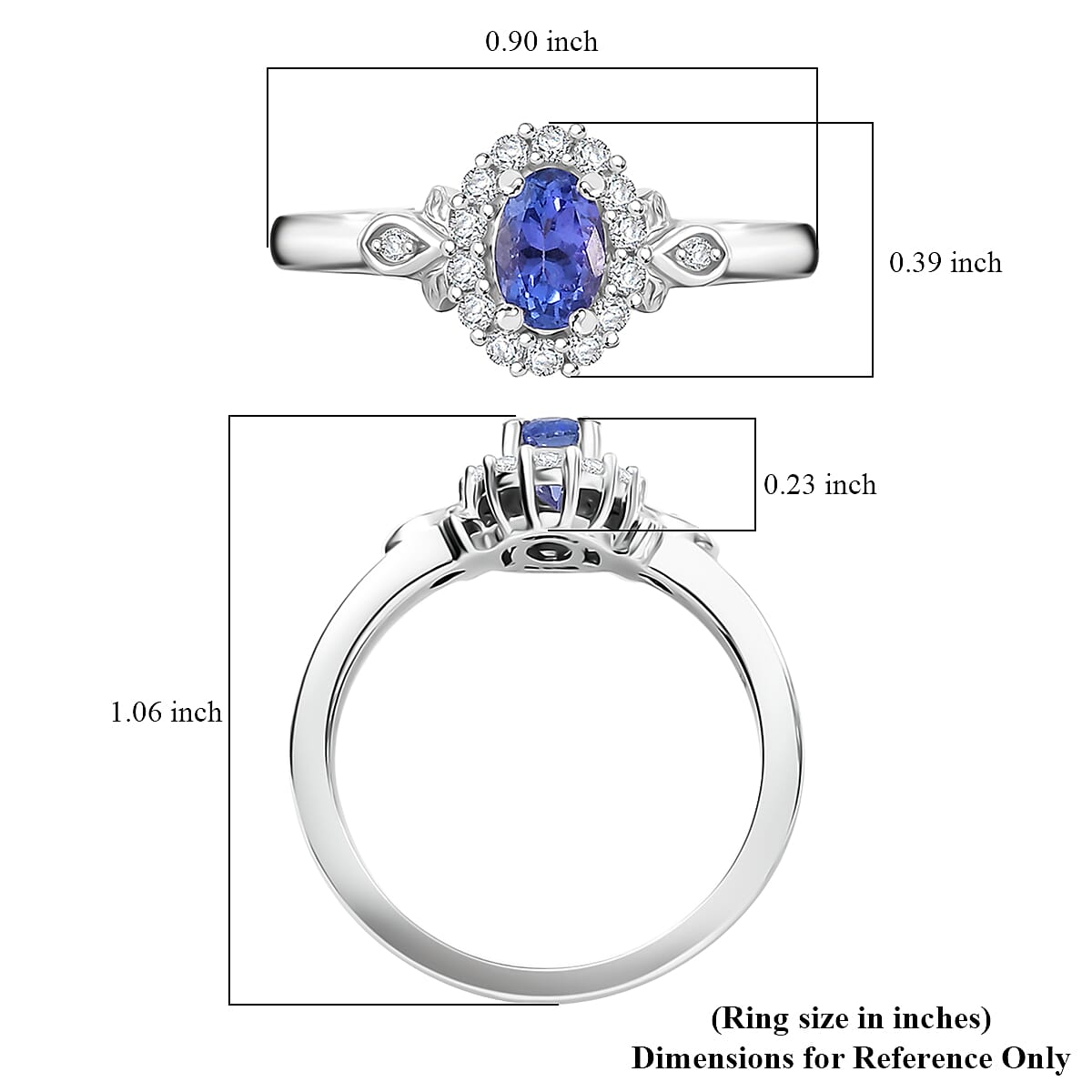 D'Joy AAA Tanzanite and White Zircon 0.80 ctw Classic Halo Ring in Rhodium Over Sterling Silver (Size 10.0)