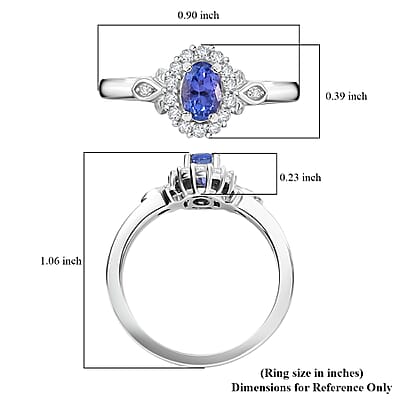 D'Joy AAA Tanzanite and White Zircon 0.80 ctw Classic Halo Ring in Rhodium Over Sterling Silver (Size 10.0)